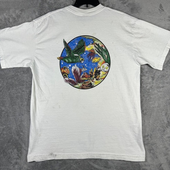 VTG Champ Sports Wear Graphic T-Shirt Mens Large White Dive Dominica Scuba - Picture 5 of 8